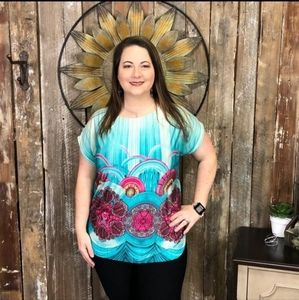 Aqua Blue Medallion Top